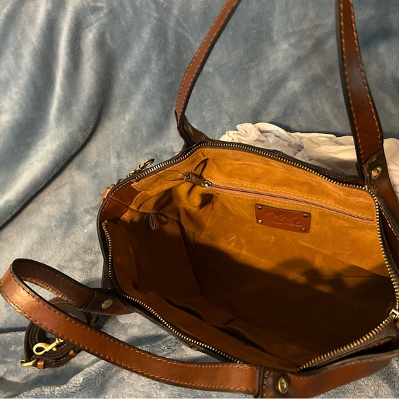 Patricia Nash Distressed Vintage Leather Argenta Handbag with Zipper in Cognac - Picture 8 of 11